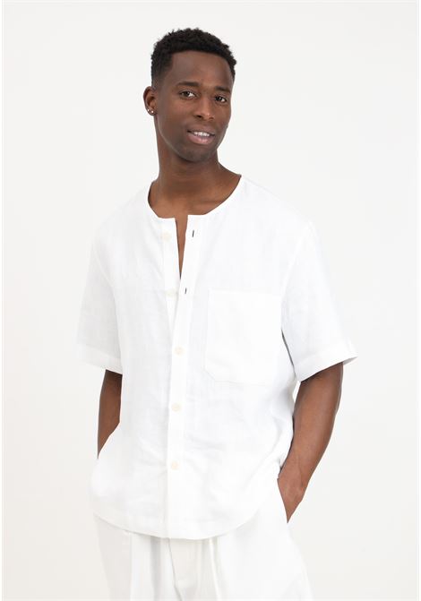 Cream men's shirt with round collar I'M BRIAN | Shirt | CA2881PANNA