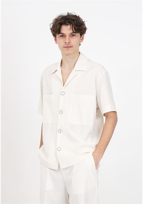 Cream men's shirt with silver outline buttons I'M BRIAN | CA2883PANNA