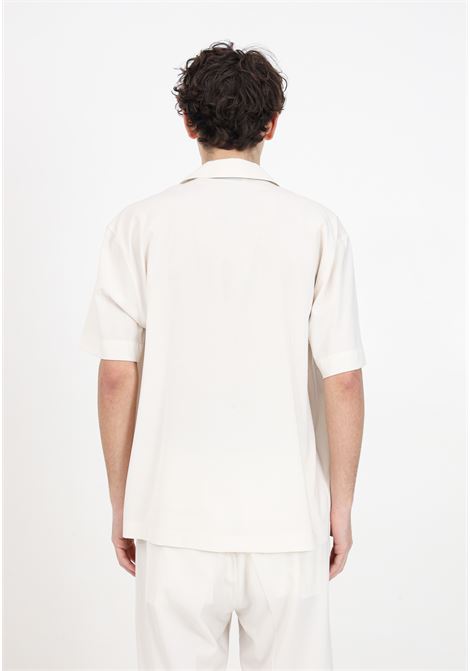 Cream men's shirt with silver outline buttons I'M BRIAN | Shirt | CA2883PANNA