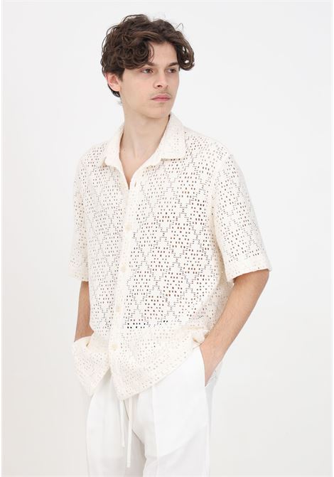 Cream colored men's shirt with perforated texture I'M BRIAN | Shirt | CA2885PANNA