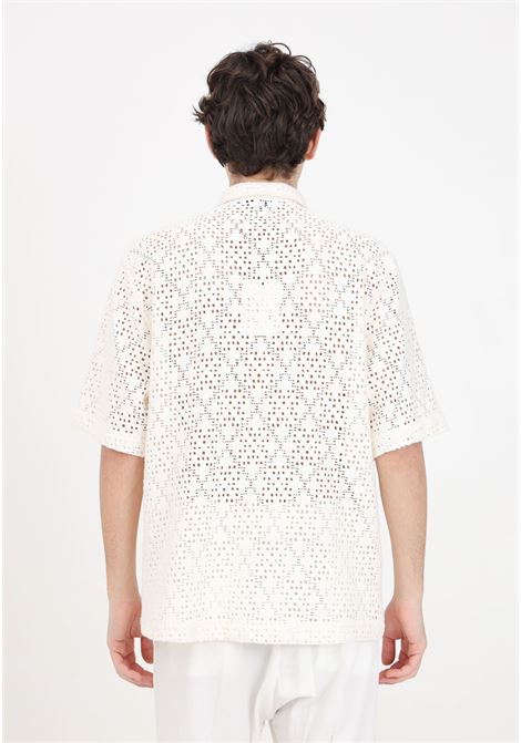 Cream colored men's shirt with perforated texture I'M BRIAN | Shirt | CA2885PANNA