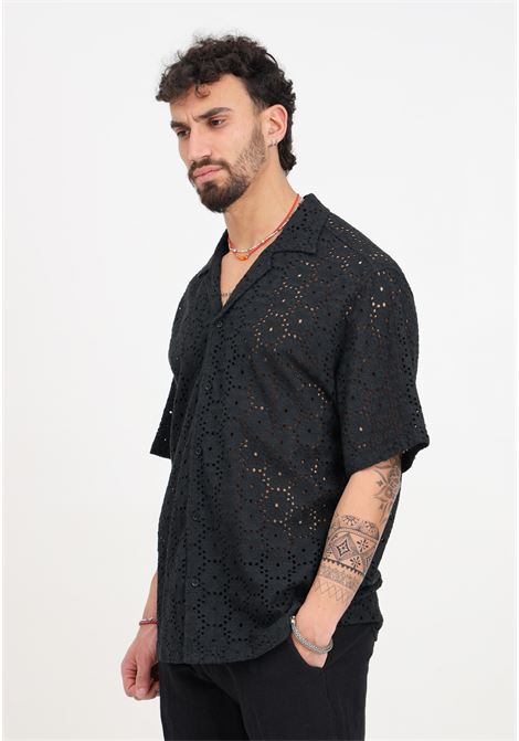 Black men's shirt with short sleeves and perforated texture I'M BRIAN | Shirt | CA2888009
