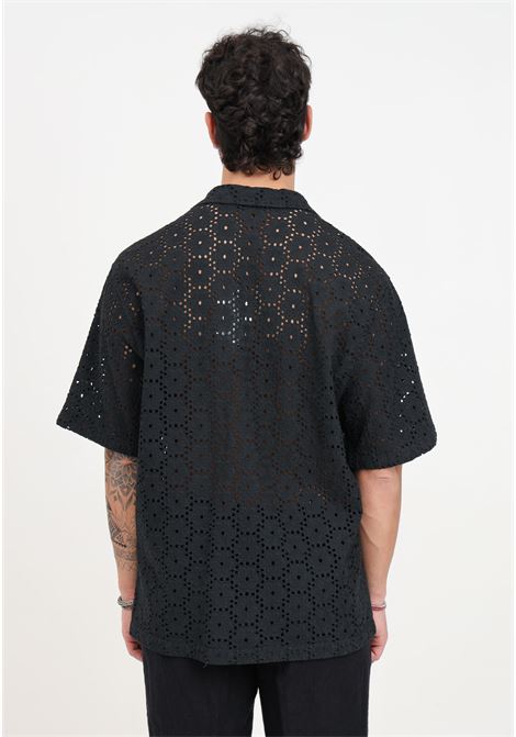 Black men's shirt with short sleeves and perforated texture I'M BRIAN | CA2888009
