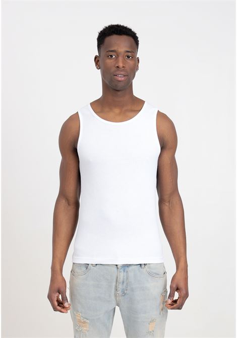 T-shirt smanicata da uomo bianca a costine I'M BRIAN | CN2903002
