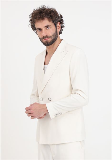 Elegant cream men's jacket with double-breasted cut I'M BRIAN | Blazer | GIA2817PANNA