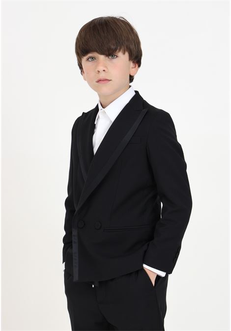 Black double-breasted jacket for boys with shiny piping I'M BRIAN | Blazer | GIA2818JNERO