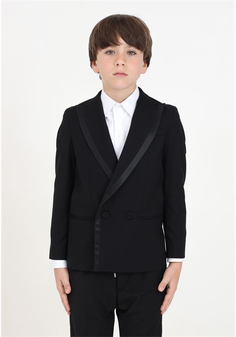 Black double-breasted jacket for boys with shiny piping I'M BRIAN | Blazer | GIA2818JNERO
