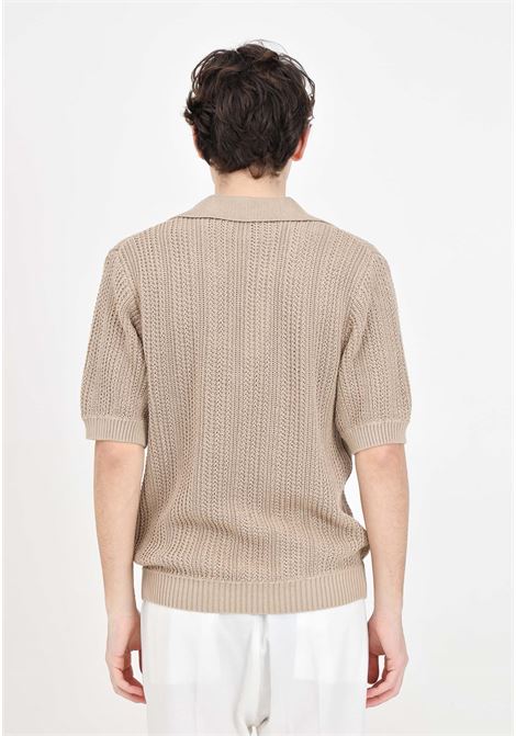 Beige men's polo shirt with perforated texture and loose knit I'M BRIAN | Polo | MA28050025