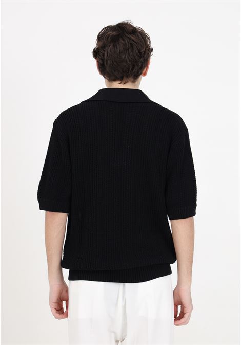Black men's polo shirt with perforated texture and loose knit I'M BRIAN | MA2805009