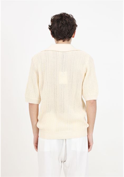 Cream-coloured men's polo shirt with perforated texture and loose knit I'M BRIAN | Polo | MA2805PANNA