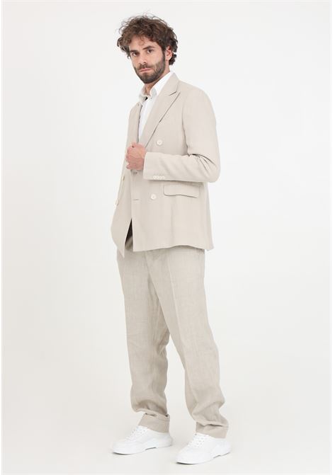Beige men's trousers with golden metal strap detail I'M BRIAN | Pants | PA28320025