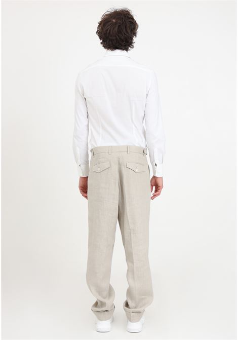 Beige men's trousers with golden metal strap detail I'M BRIAN | Pants | PA28320025