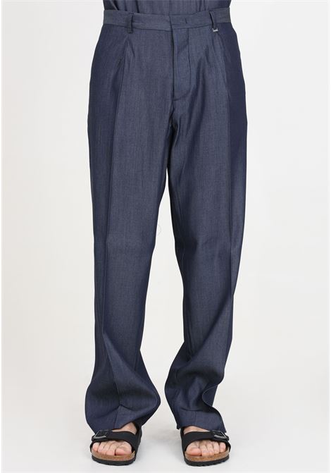 Blue men's pleated jeans effect trousers I'M BRIAN | PA2851005