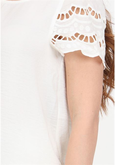 T-shirt da donna panna con ricamo sulle maniche JDY | 15312609Cloud Dancer