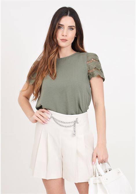 Green women's t-shirt with embroidery on the sleeves JDY | 15312609Deep Lichen Green