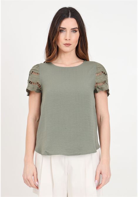 Green women's t-shirt with embroidery on the sleeves JDY | 15312609Deep Lichen Green