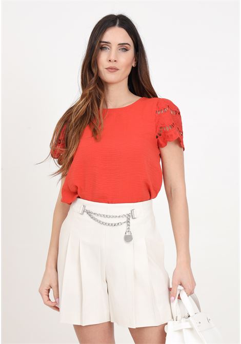 Orange women's t-shirt with embroidery on the sleeves JDY | 15312609Summer Fig