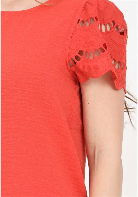 T-shirt da donna arancione con ricamo sulle maniche JDY | 15312609Summer Fig