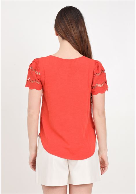 Orange women's t-shirt with embroidery on the sleeves JDY | 15312609Summer Fig
