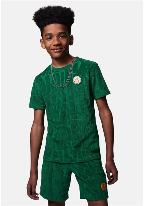 Green short-sleeved t-shirt for children with sponge logo JORDAN | 95D151E1P
