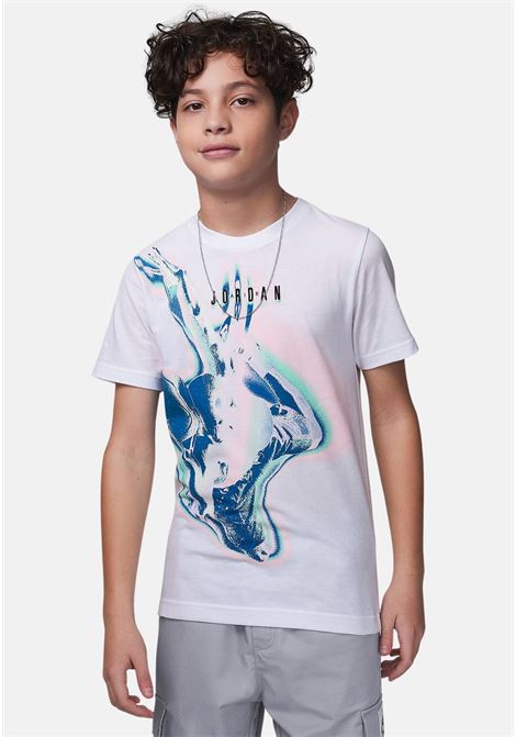 T-shirt a manica corta bianca da bambino con stampa a contrasto JORDAN | 95D162001