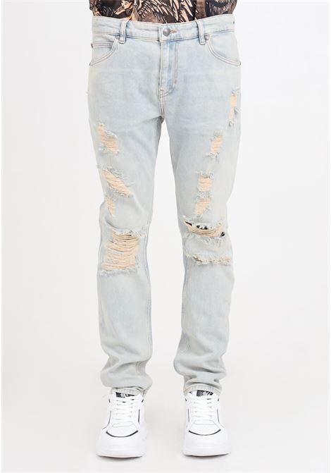 Jeans da uomo in denim indigo super slim con strappi JUST CAVALLI | Jeans | 76OAB5J0CDW93904