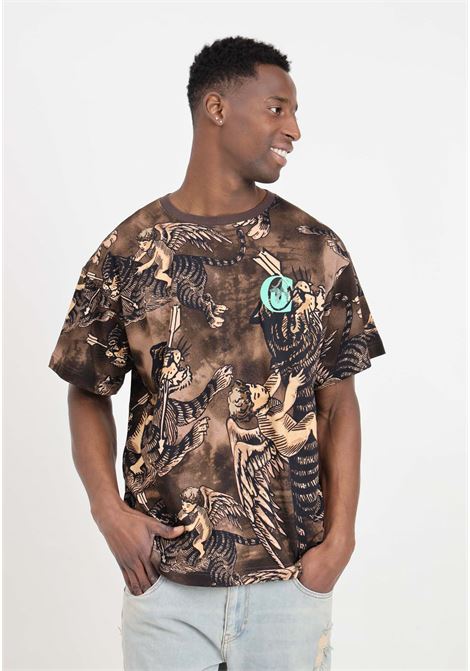 T-shirt da uomo marrone fantasia tigrata con angeli JUST CAVALLI | T-shirt | 76OAH6OAJS271745