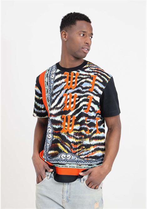 T-shirt da uomo nera fantasia tigrata multicolor JUST CAVALLI | T-shirt | 76OAH6RFJS323MS3
