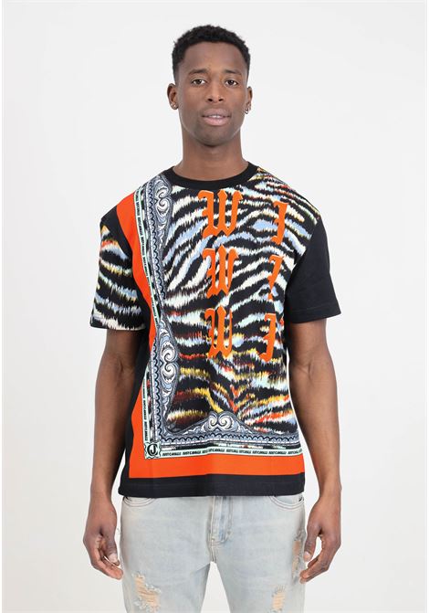 T-shirt da uomo nera fantasia tigrata multicolor JUST CAVALLI | T-shirt | 76OAH6RFJS323MS3
