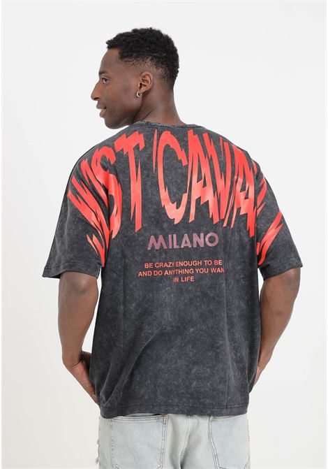 T-shirt da uomo nera con lavaggio font wash JUST CAVALLI | T-shirt | 76OAHE05CJW14899