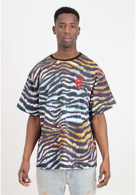 T-shirt da uomo nera fantasia tigrata multicolor JUST CAVALLI | T-shirt | 76OAHE09CJ118MS3