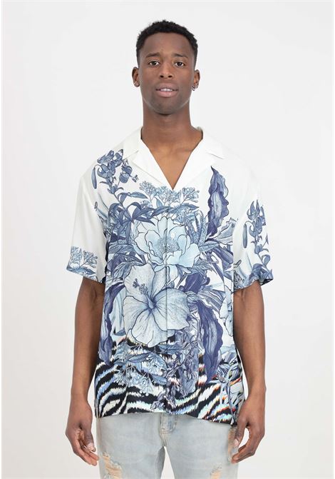 Camicia da uomo bianca fantasia floreale con fondo tigrato JUST CAVALLI | Camicie | 76OAL2BANS431004