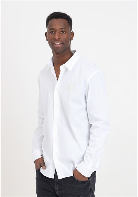 Camicia da uomo bianca con ricamo gotico color crema JUST CAVALLI | Camicie | 76OAL2S1CN500003