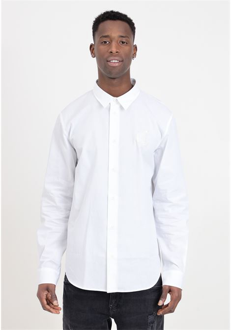 Camicia da uomo bianca con ricamo gotico color crema JUST CAVALLI | Camicie | 76OAL2S1CN500003