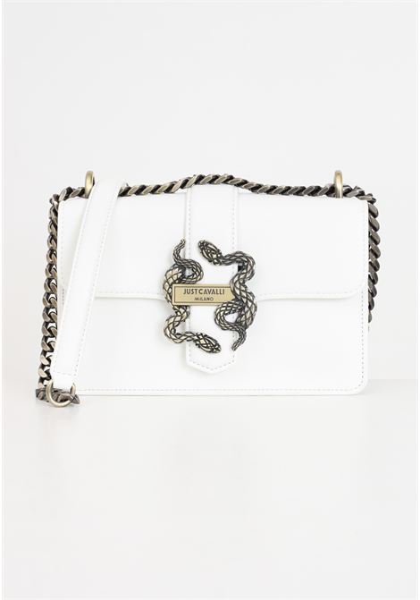 White women's bag with antique golden metal snake detail JUST CAVALLI | Bags | 76RA4BAFZSA89003