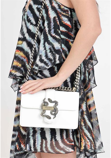 White women's bag with antique golden metal snake detail JUST CAVALLI | Bags | 76RA4BAFZSA89003