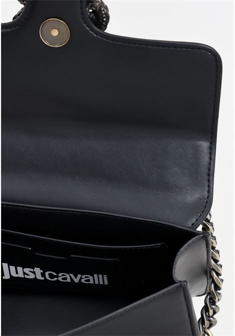 Black women's bag with antique golden metal snake detail JUST CAVALLI | 76RA4BAFZSA89899
