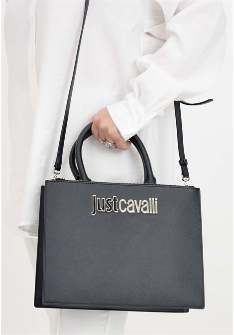 Black women's bag with golden logo lettering plaque JUST CAVALLI | 76RA4BB1ZS766899