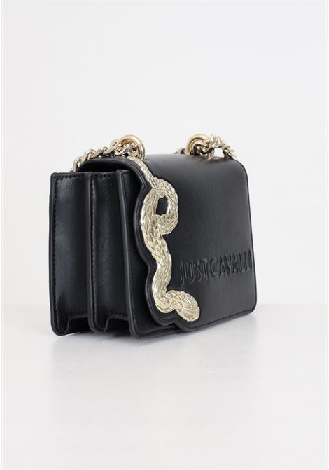 Black women's bag with golden metal plate and snake logo lettering JUST CAVALLI | 76RA4BN3ZS766899