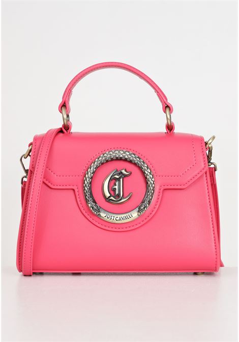 Fuchsia women's bag with antique golden metal circle and snake logo plate JUST CAVALLI | 76RA4BZ7ZS749455
