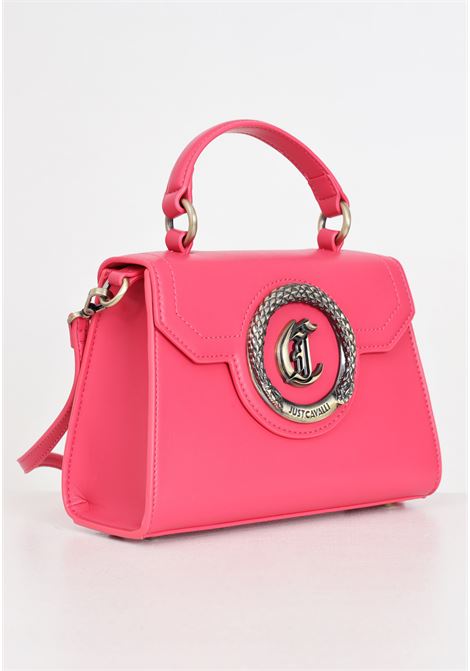 Fuchsia women's bag with antique golden metal circle and snake logo plate JUST CAVALLI | Bags | 76RA4BZ7ZS749455