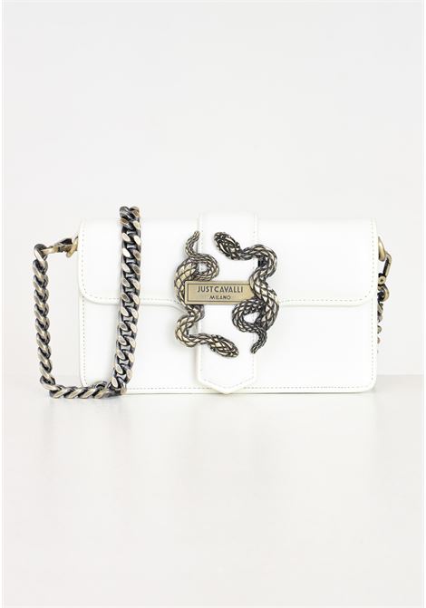 White women's bag with antique golden metal snake detail JUST CAVALLI | Bags | 76RA5PA2ZSA89003