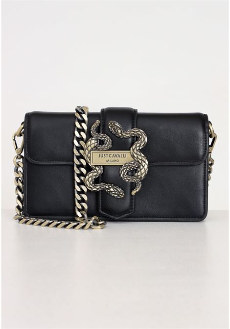 Black women's bag with antique golden metal snake detail JUST CAVALLI | 76RA5PA2ZSA89899