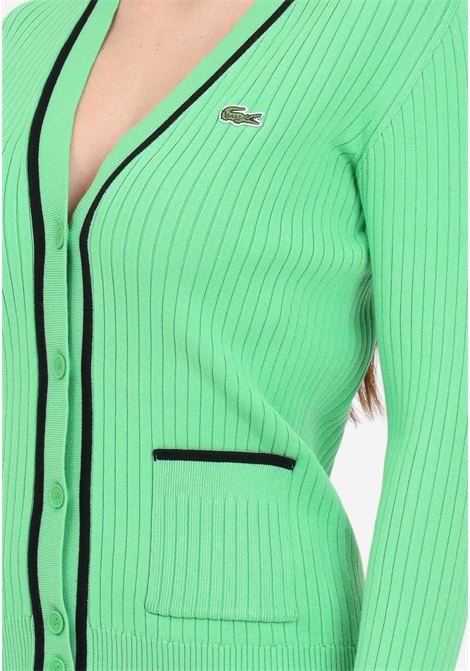 Cardigan verde da donna con patch coccodrillo LACOSTE | Cardigan | AF6921IUQ