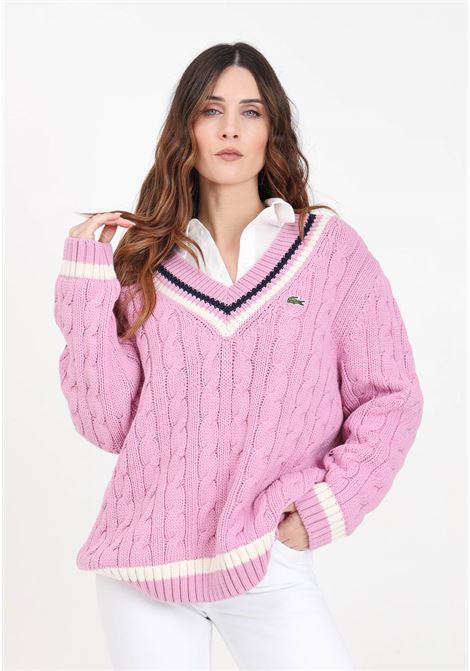 Pink women's sweater with V-neck LACOSTE | AF6942IUR