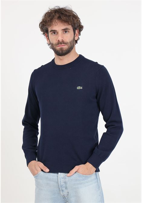Midnight blue men's sweater with crocodile logo patch LACOSTE | AH1985166