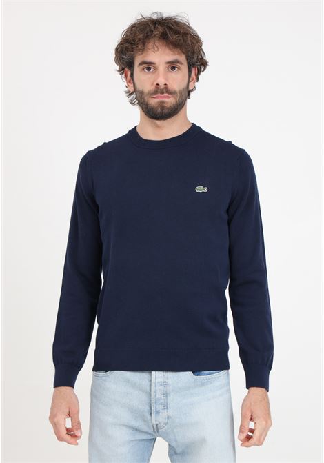 Midnight blue men's sweater with crocodile logo patch LACOSTE | AH1985166