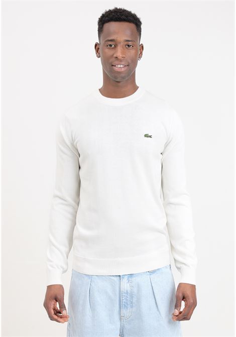 White men's sweater with crocodile logo patch LACOSTE | AH198570V