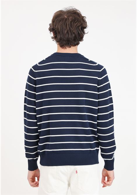 Blue and white striped men's sweater with logo patch LACOSTE | AH7607XCH