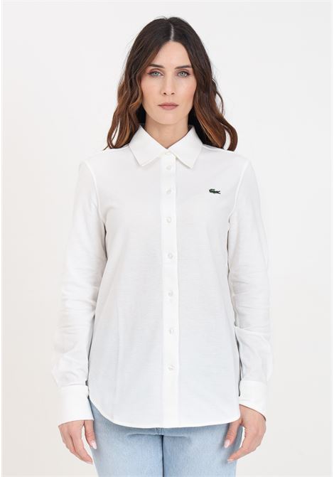 White women's shirt with crocodile logo patch LACOSTE | Shirt | CF945970V